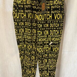 NWT Von Dutch Black and Yellow AOP all over print Sweatpants Bold Graphic Jogger